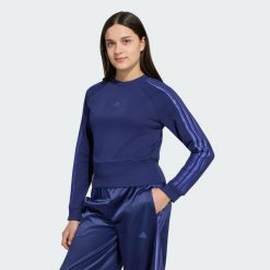 Bluza Satin. Niebieskie bluzy bez kaptura adidas, uniwersalny, bez wzorów, z bawełny, bez kaptura. Za 179.00 zł.