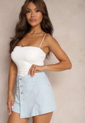 Jasnoniebieskie Denimowe Szorty Imitujące Spódnicę z Bawełny High Waist Nellmina. Niebieskie szorty Renee, bez wzorów, z bawełny. W wyprzedaży za 75.99 zł.