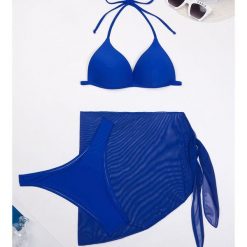 Bikini z pareo na plażę i basen Gretta. Czarne bikini Intica, bez wzorów, z materiału. W wyprzedaży za 149.00 zł.