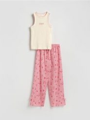 Bawełniana piżama dwuczęściowa - czerwony. Czerwone piżamy Reserved, l, bez wzorów, z bawełny, bez kołnierzyka, bez ramiączek. Za 129.99 zł.