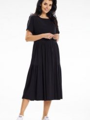 Sukienka Model A639 Black - awama. Czarne sukienki Awama, na spacer, l, bez wzorów, z bawełny, bez kołnierzyka, bez ramiączek, midi. Za 340.97 zł.