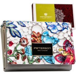 Wielokolorowy portfel damski ze skóry naturalnej zamykany zatrzaskiem i biglem - Peterson. Portfele Peterson, bez wzorów, ze skóry. Za 89.99 zł.
