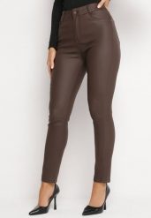 Ciemnobrązowe Spodnie Skinny Push Up Zami. Brązowe jeansy Born2be, l, z aplikacjami, z jeansu, eleganckie. Za 89.99 zł.