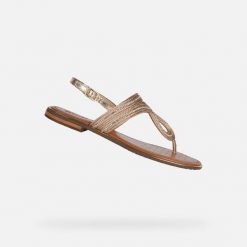 Sandały damskie Geox Sozy Plus. Brązowe sandały Geox, bez wzorów, z materiału, eleganckie, bez obcasa, bez zapięcia. Za 382.40 zł.