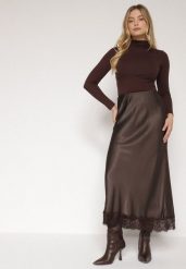 Brązowa Satynowa Spódnica z Wiskozy Ozdobiona Koronką Fedare. Brązowe spódnice Born2be, na co dzień, uniwersalny, bez wzorów, z jeansu, eleganckie, maxi. Za 119.99 zł.