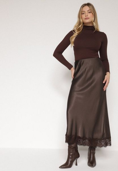Brązowa Satynowa Spódnica z Wiskozy Ozdobiona Koronką Fedare. Brązowe spódnice Born2be, na co dzień, uniwersalny, bez wzorów, z jeansu, eleganckie, maxi. Za 119.99 zł.