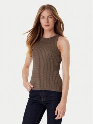 Tommy Hilfiger Top WW0WW45706 Brązowy Slim Fit. Brązowe topy Tommy Hilfiger, xs, bez wzorów, z bawełny, bez kołnierzyka, bez ramiączek. Za 359.99 zł.