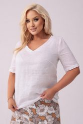 Lniana bluzka Blanca w kolorze optical white PLUS SIZE OVERSIZE XXL. Białe bluzki Moda Size Plus Iwanek, plus size, bez wzorów, z jeansu, eleganckie, bez kołnierzyka, plus size, bez ramiączek. Za 249.90 zł.