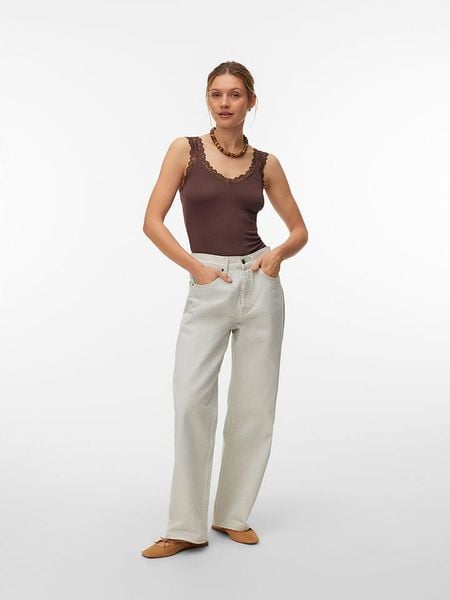 Vero Moda Top w kolorze brązowym rozmiar: XS. Brązowe topy Vero Moda, xs, bez wzorów, z koronki, bez kołnierzyka, bez ramiączek. Za 43.68 zł.