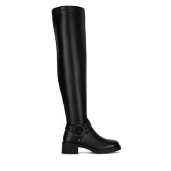 Kozaki Nine West. Czarne kozaki Nine West, bez wzorów, bez obcasa, na słupku, bez zapięcia. Za 299.99 zł.