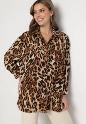 Brązowo-Czarna Koszula o Kroju Oversize w Panterkę Sihanis. Brązowe koszule Born2be, bez wzorów, z jeansu, eleganckie, bez kołnierzyka, bez ramiączek. W wyprzedaży za 55.24 zł.
