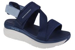 Sandały damskie, Skechers D'Lux Walker Kind Mind. Niebieskie sandały Skechers, bez wzorów, z materiału, sportowe, bez obcasa, bez zapięcia. Za 299.99 zł.