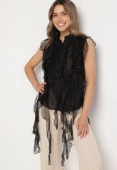 Czarna Koszula z Ozdobnymi Falbanami Adoria. Czarne koszule Born2be, m, bez wzorów, eleganckie, bez kołnierzyka, bez ramiączek. W wyprzedaży za 127.49 zł.