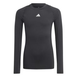 Koszulka adidas Tech Fit Jr. Czarna, dopasowana, z długim rękawem. Czarne bielizna termoaktywna damska adidas, bez wzorów, z elastanu, bez ramiączek, na fitness i siłownię, techfit (adidas). Za 81.00 zł.