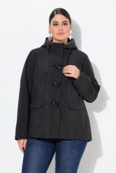 Damskie Kurtka softshellowa HYPRAR hydrofobowa guziki-kołki. Czarne kurtki przejściowe sportowe Ulla Popken, na lato, plus size, bez wzorów, z materiału, z kapturem, trekkingowe. Za 422.99 zł.