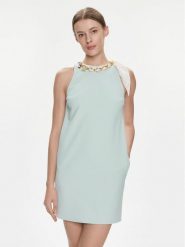Elisabetta Franchi Sukienka koktajlowa AB-573-41E2-V400 Niebieski Regular Fit. Niebieskie sukienki Elisabetta Franchi, bez wzorów, z syntetyku, wizytowe, bez kołnierzyka, bez ramiączek. Za 2,639.00 zł.