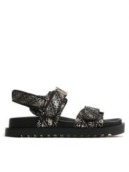 Guess Sandały Fabelis FL6FBS FAL03 Czarny. Czarne sandały Guess, z aplikacjami, z materiału, bez obcasa, na płaskiej podeszwie, bez zapięcia. Za 549.99 zł.