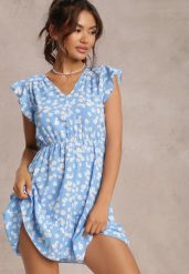 Niebieska Sukienka Sagisa. Niebieskie sukienki Renee, l, bez wzorów, z koronki, bez kołnierzyka, bez ramiączek, mini. W wyprzedaży za 83.99 zł.