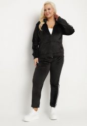 Czarny Komplet Dresowy Rozpinana Bluza z Paskami i Spodnie Dorwia. Czarne bluzy bez kaptura Born2be, xl, z aplikacjami, z dresówki, bez kaptura. W wyprzedaży za 63.74 zł.