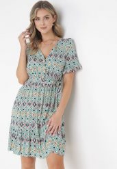 Zielona Wiskozowa Sukienka Mini z Gumką i Materiałowym Paskiem w Pasie Upshaw. Zielone sukienki Born2be, na co dzień, l, bez wzorów, z materiału, bez kołnierzyka, bez ramiączek, mini, proste. Za 89.99 zł.