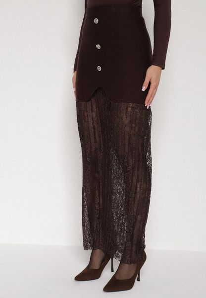 Brązowa Dzianinowa Spódnica z Wiskozą Zdobiona Koronką i Guzikami Sewora. Brązowe spódnice Born2be, na co dzień, m, z aplikacjami, z dzianiny, klasyczne, maxi, oversize. Za 129.99 zł.