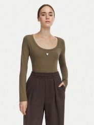 Guess Body V4YP07 J1314 Khaki Slim Fit. Brązowe body i gorsety Guess, z aplikacjami, z bawełny, bez ramiączek. Za 194.99 zł.