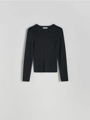 Sweter z metalizowaną nicią - czarny. Czarne swetry Reserved, l, bez wzorów, z dzianiny, bez ramiączek. W wyprzedaży za 49.99 zł.