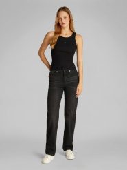 CALVIN KLEIN JEANS Top w kolorze czarnym rozmiar: XXL. Czarne topy Calvin Klein Jeans, xxl, bez wzorów, z jeansu, bez kołnierzyka, bez ramiączek. Za 70.24 zł.