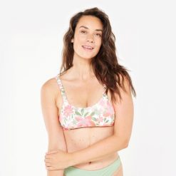 Góra kostiumu kąpielowego surfingowego damska Roxy Heyly. Brązowe bikini Roxy, bez wzorów, z elastanu, sportowe. Za 159.99 zł.