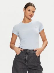 Tommy Jeans T-Shirt DW0DW20459 Błękitny Slim Fit. Niebieskie t-shirty Tommy Jeans, m, bez wzorów, z bawełny, bez kołnierzyka, bez ramiączek. Za 79.99 zł.
