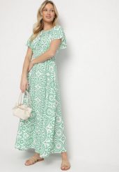 Zielono-Biała Rozkloszowana Sukienka z Bawełną i Abstrakcyjnym Wzorem Ldivoria. Zielone sukienki Born2be, na imprezę, m, bez wzorów, z bawełny, eleganckie, bez kołnierzyka, bez ramiączek, maxi, rozkloszowane. Za 89.99 zł.