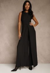 Czarny Taliowany Kombinezon Ozdobiony Zakładkami Berinola. Czarne sukienki Renee, l, bez wzorów, eleganckie, bez kołnierzyka, bez ramiączek, oversize. Za 149.99 zł.