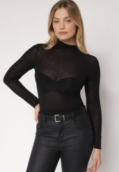 Czarna Bluzka z Golfem Typu Longsleeve z Wiskozy z Kaszmirem Fedine. Czarne bluzki Born2be, s, bez wzorów, z jeansu, eleganckie, bez kołnierzyka, bez ramiączek. Za 89.99 zł.