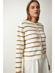 Happiness Istanbul Kardigan w kolorze kremowo-jasnobrązowym rozmiar: onesize. Brązowe swetry Happiness Istanbul, bez wzorów, ze splotem, bez ramiączek. Za 131.74 zł.