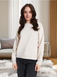 Bluza ze ściągaczami - kremowy. Białe bluzy Sinsay, l, bez wzorów, z bawełny, bez ramiączek, bez kaptura. Za 29.99 zł.