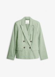 Żakiet z domieszką lnu. Zielone marynarki i żakiety bonprix, bez wzorów, eleganckie, bez ramiączek. Za 104.99 zł.