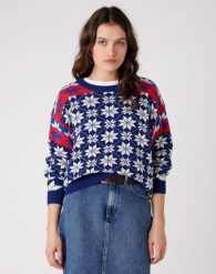 WRANGLER ALPINE RAINBOW KNIT DAMSKI SWETER KLASYCZNY ESTATE BLUE W8N5QCX09 112132406. Niebieskie swetry Wrangler, s, bez wzorów, klasyczne, bez ramiączek. Za 169.99 zł.