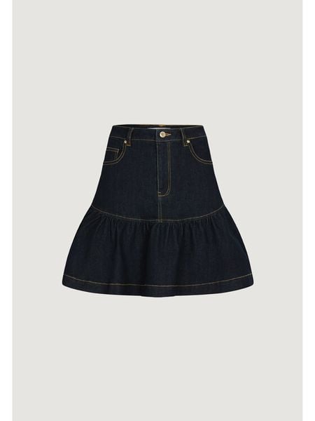 Morgan Spódnica jeansowa 261-JSOUBIA Granatowy Regular Fit. Niebieskie spódnice Morgan, bez wzorów, z jeansu. Za 175.99 zł.