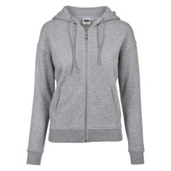 Bluza damska z kapturem Urban Classic claic zip. Szare bluzy Urban Classics, bez wzorów, bez ramiączek, z kapturem. Za 198.50 zł.