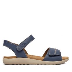 Sandały Josef Seibel. Niebieskie sandały Josef Seibel, bez wzorów, bez obcasa, na płaskiej podeszwie, bez zapięcia. Za 379.99 zł.