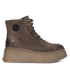 Botki Maciejka. Brązowe botki Maciejka, bez wzorów, bez obcasa, na płaskiej podeszwie, bez zapięcia. Za 519.99 zł.