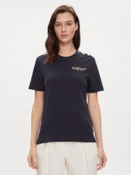Tommy Hilfiger T-Shirt Gold Button WW0WW41211 Granatowy Regular Fit. Niebieskie t-shirty Tommy Hilfiger, xs, bez wzorów, z bawełny, bez kołnierzyka, bez ramiączek. Za 159.99 zł.