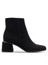 JENNY Botki WYL2403-10 Czarny. Czarne botki Jenny, bez wzorów, z materiału, bez obcasa, na słupku, bez zapięcia. Za 149.99 zł.