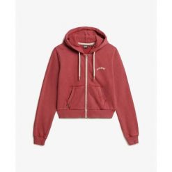 Damska krótka bluza z kapturem z zamek i logo Superdry Essential. Brązowe bluzy z kapturem Superdry, bez wzorów, z kapturem. Za 326.95 zł.