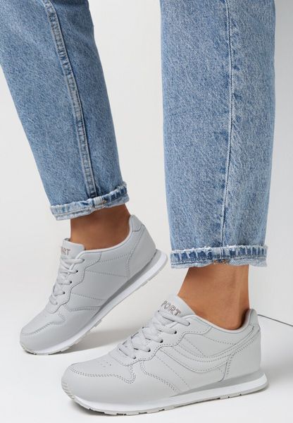 Jasnoszare Buty Sportowe Laodosa. Szare buty sportowe lifestyle Born2be, z aplikacjami, ze skóry, sportowe, przed kostkę, bez zapięcia. Za 89.99 zł.