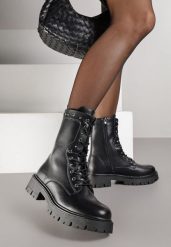Czarne Botki Workery z Ćwiekami przy Cholewce Arivie. Czarne botki Born2be, bez wzorów, z jeansu, rockowe, bez obcasa, na płaskiej podeszwie, bez zapięcia. Za 159.99 zł.