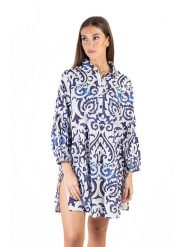 Isla Bonita by SIGRIS Sukienka w kolorze biało-granatowym rozmiar: XL. Białe sukienki Isla Bonita by SIGRIS, na co dzień, xl, bez wzorów, z bawełny, bez kołnierzyka, bez ramiączek, mini, proste. Za 110.04 zł.