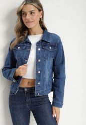 Granatowa Jeansowa Kurtka z Przetarciami i Kieszeniami z Klapami Hazelle. Niebieskie kurtki Born2be, s, bez wzorów, z jeansu, eleganckie, bez kaptura. W wyprzedaży za 62.99 zł.