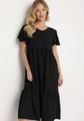 Czarna Sukienka o Rozkloszowanym Kroju z Wiskozą Filastia. Czarne sukienki Born2be, na co dzień, l, bez wzorów, z wiskozy, eleganckie, bez kołnierzyka, bez ramiączek, midi, rozkloszowane. W wyprzedaży za 63.74 zł.