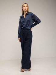 Tantra Spodnie w kolorze granatowym rozmiar: XL. Niebieskie spodnie materiałowe Tantra, bez wzorów, z materiału, z podwyższonym stanem. Za 208.99 zł.